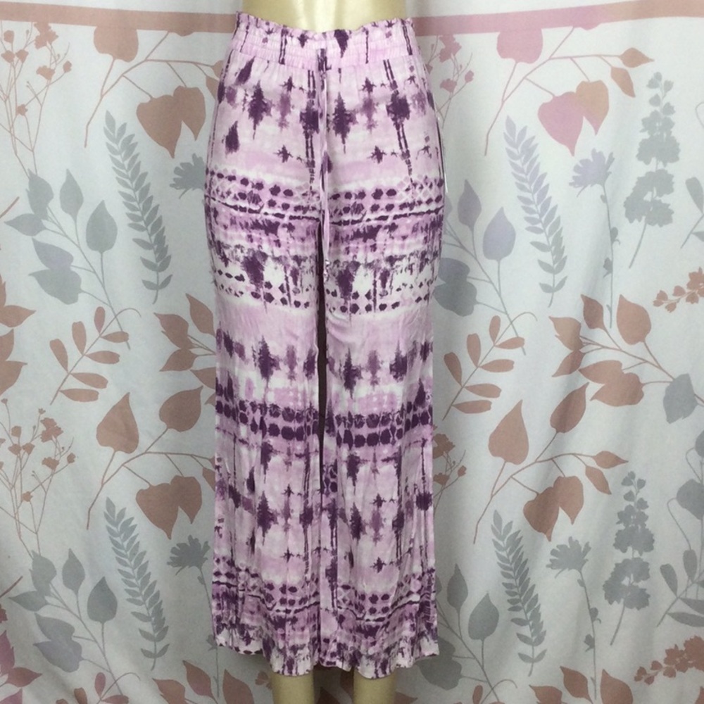 Joe B Women's Lilac & Ivory Wide Leg Palazzo Pants Size Small Boho Hippie